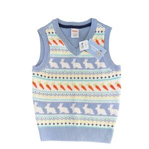 Gymboree Toddler Pullover 3T V Neck Sweater Vest Bunnies Carrots Blue NWT Summer